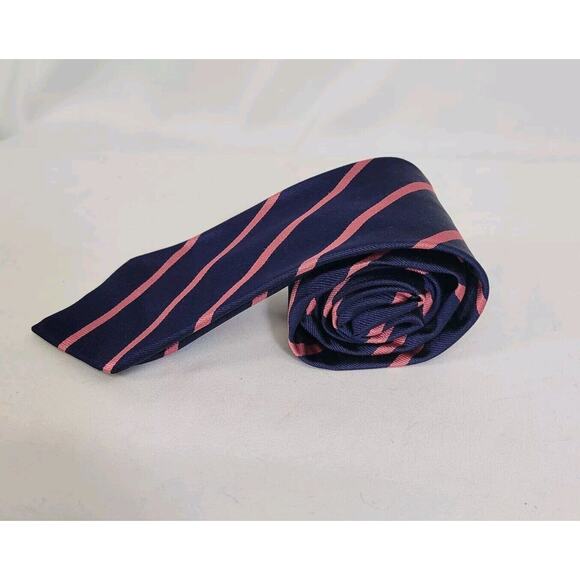Vintage Brooks Brothers Navy Blue & Pink Silk Repp Stripe Tie - Picture 3 of 6